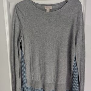 LOFT Heather Gray Pullover with Blue Details